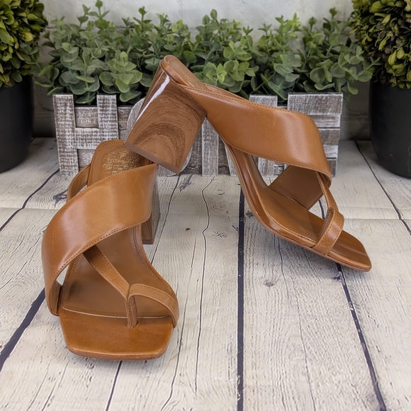 Vince Camuto Shoes - Vince Camuto Tan Leather Block Heel Sandals